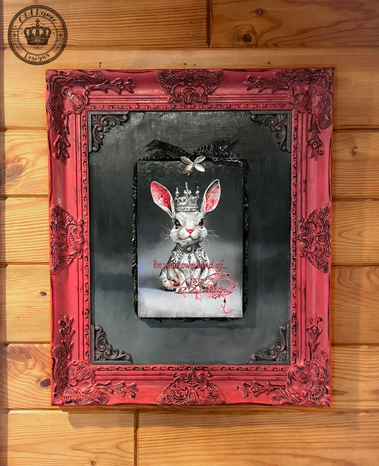 Handmade Wall Art * Pink Ornate Framed Bunny Rabbit * Original