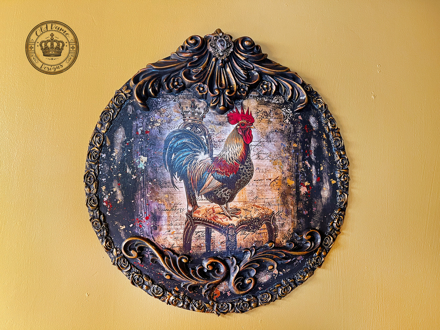 Royal Rooster on an Ornate Wooden Canvas * Original * Wall Art