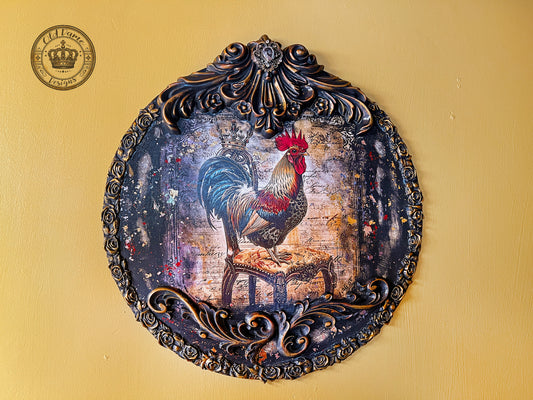 Royal Rooster on an Ornate Wooden Canvas * Original * Wall Art