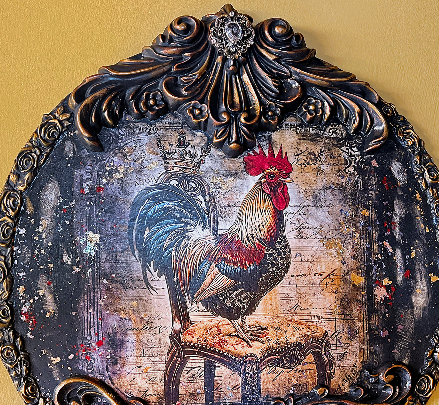 Royal Rooster on an Ornate Wooden Canvas * Original * Wall Art