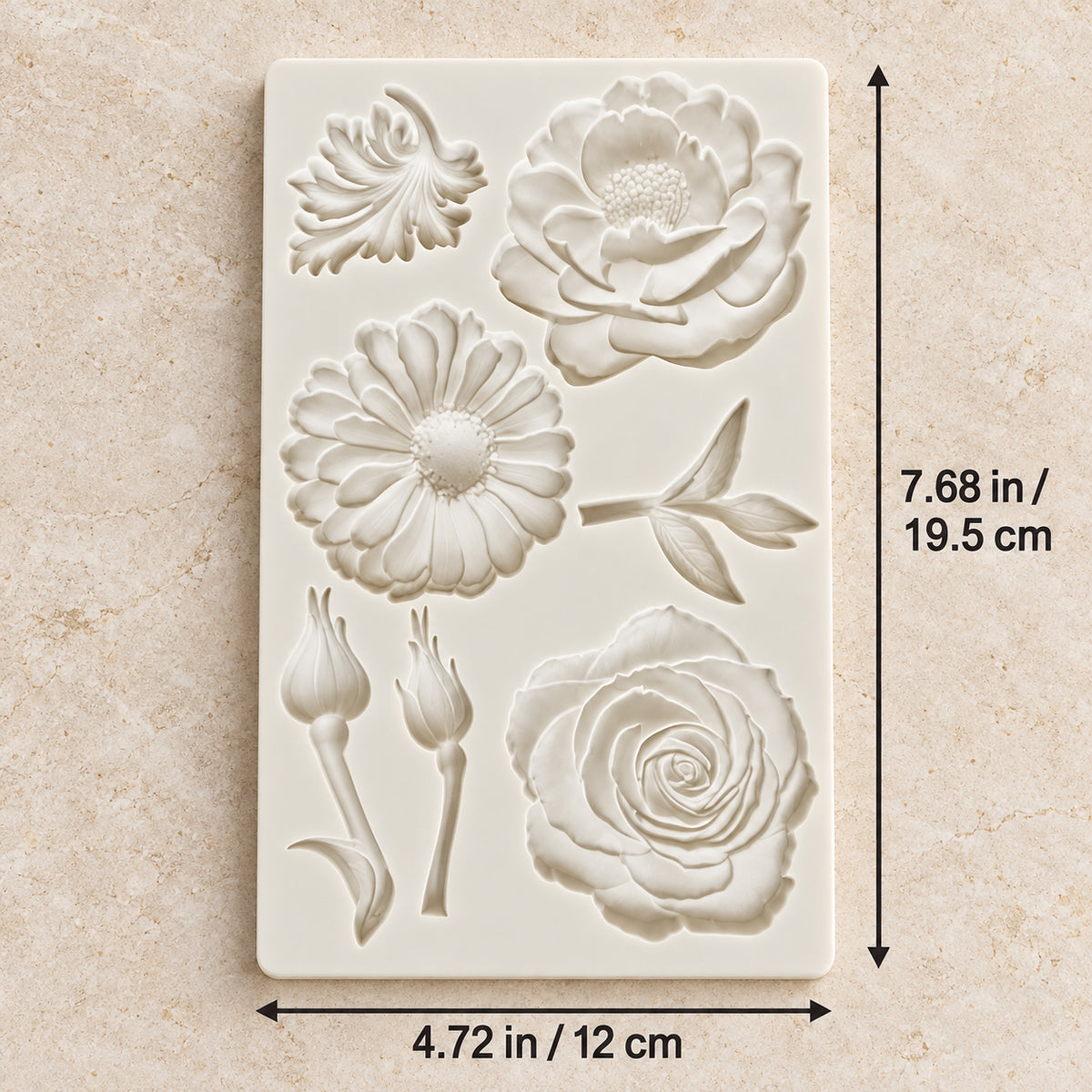 Peony, Rose & Daisy Silicone Mold – Floral Blooms, Rosebuds & Leaf Embellishments