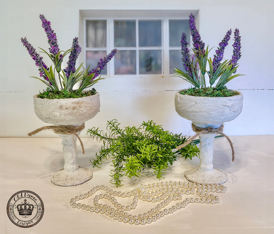 Faux Lavender Wine Glass Plant Set * Shabby Chic Decor