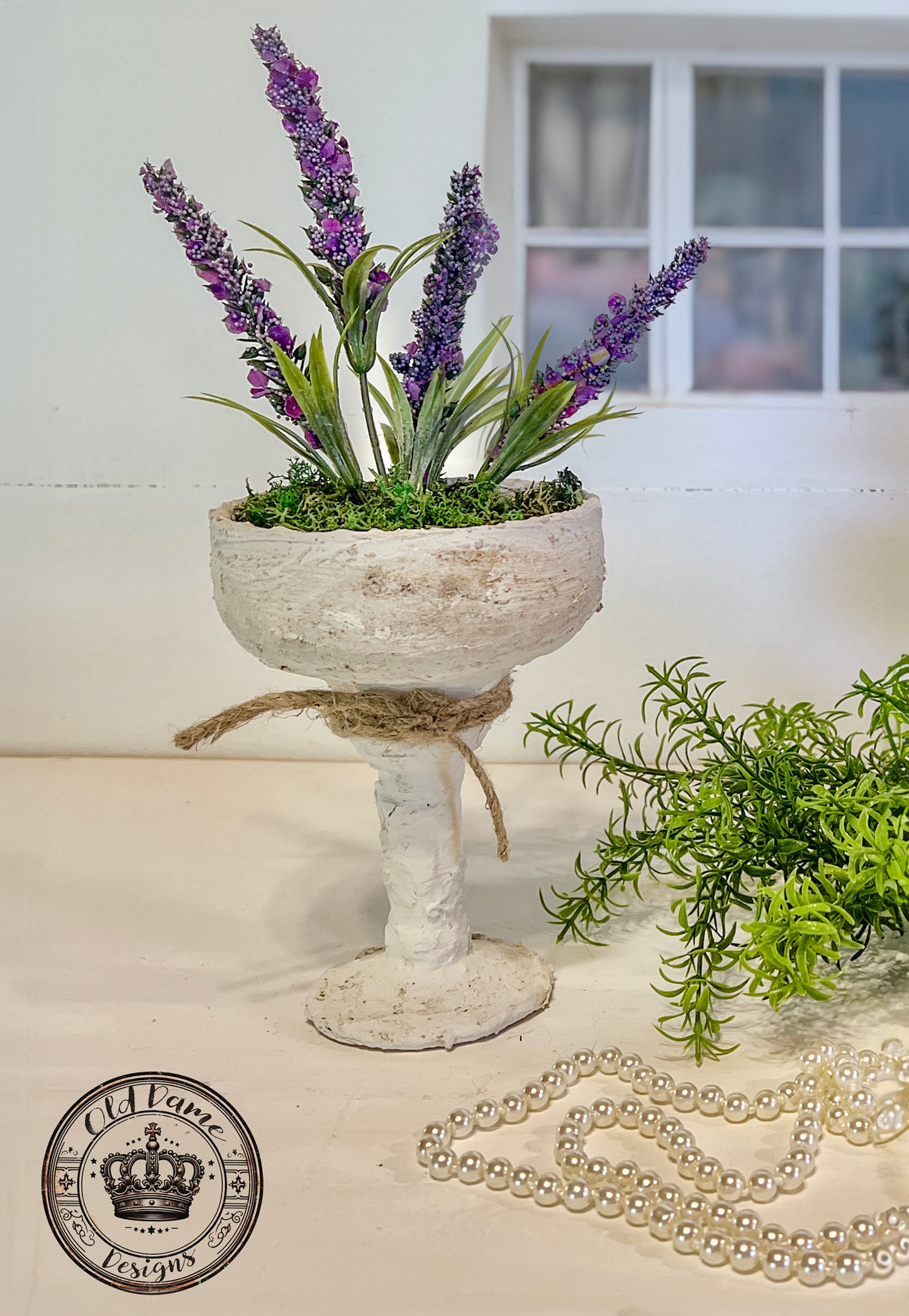 Faux Lavender Wine Glass Plant Set * Shabby Chic Decor