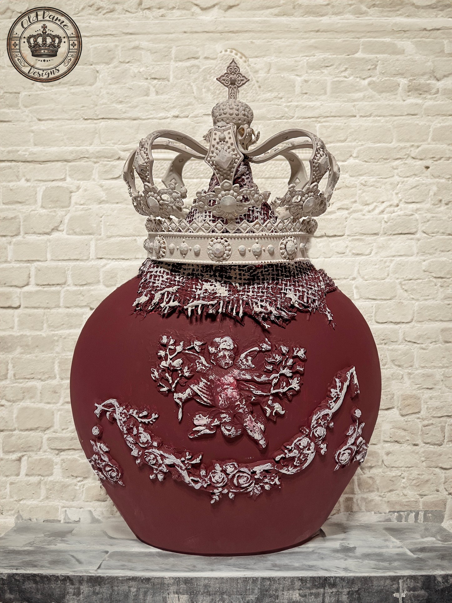 Handcrafted Decorative Bottle/Vase with a Crown Topper & Cherub Mold