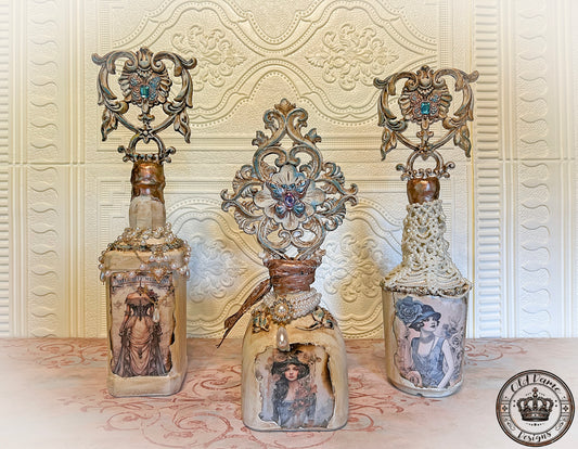 A Trio of Decorative Victorian Glass Bottles * Handcrafted*