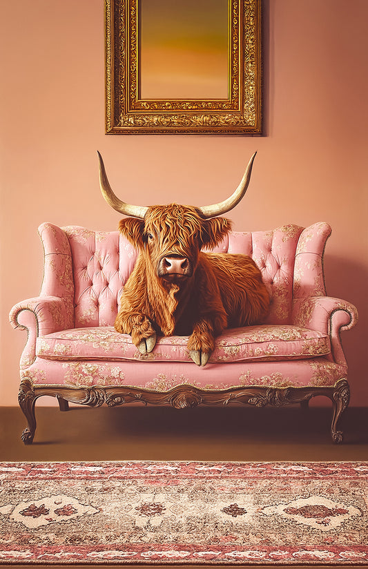 Highland Cow on Victorian Couch