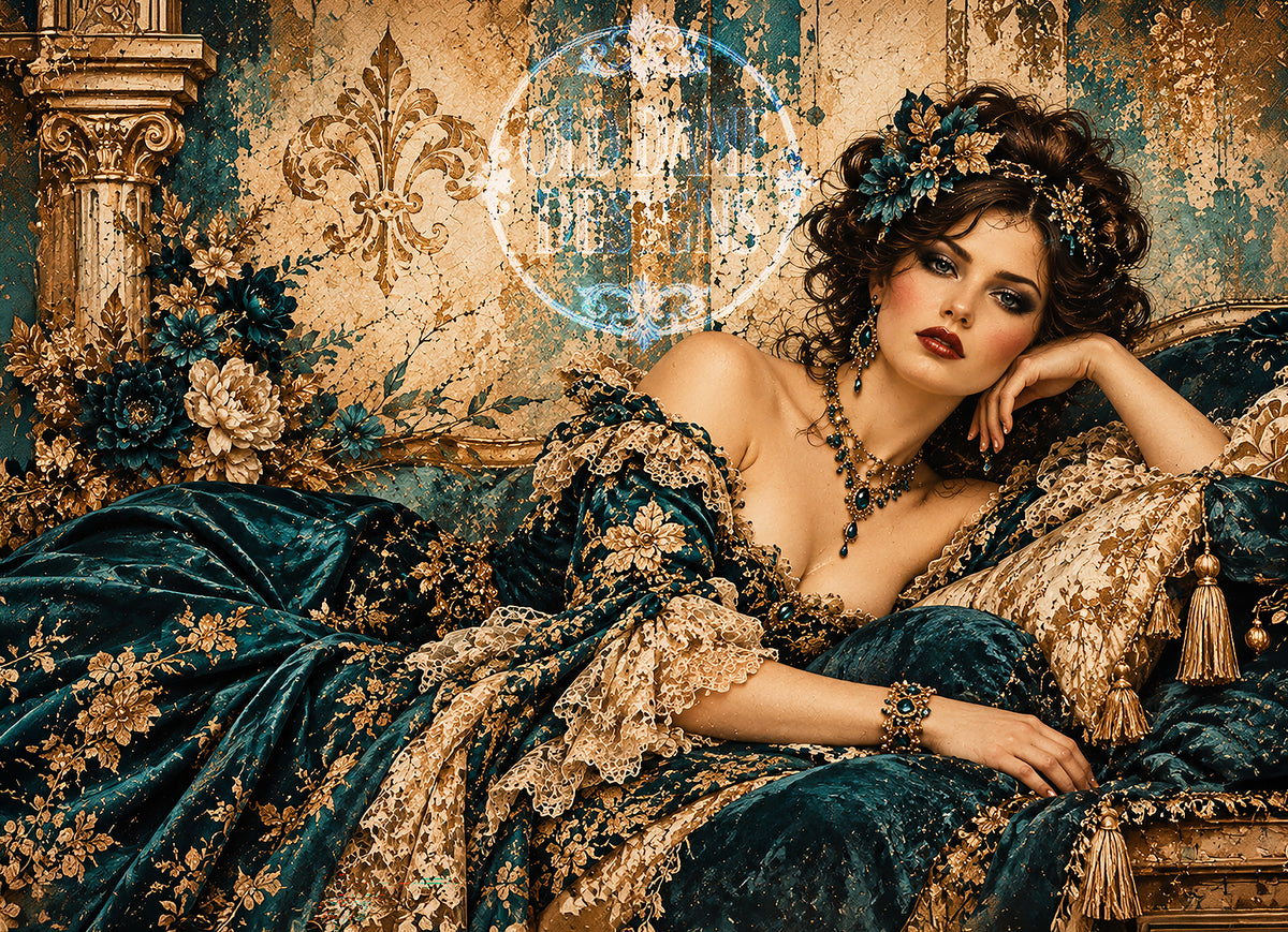 Moody Victorian portrait of an elegant lady, decoupage tissue paper