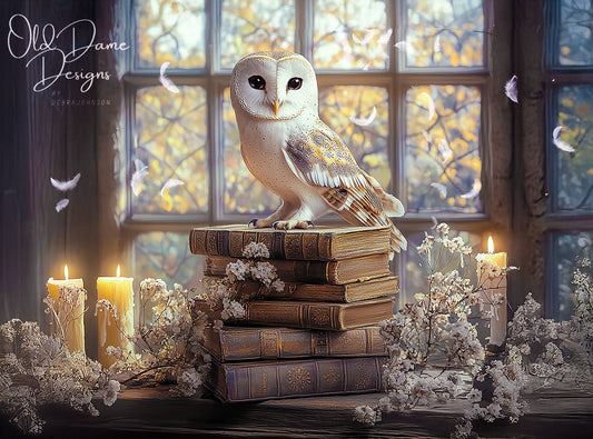 White Owl on Book Stack