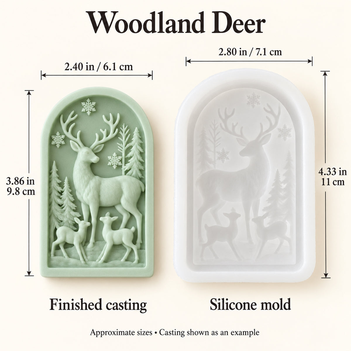 Woodland Deer Silicone Mold – Arched Winter Scene with Stag & Fawns