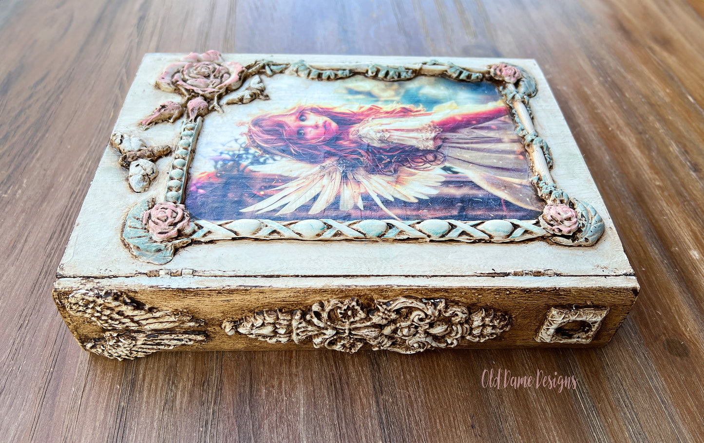 Beautiful Hand Designed Ornate Angel Girl Decoupaged Book Box * Trinket Box *