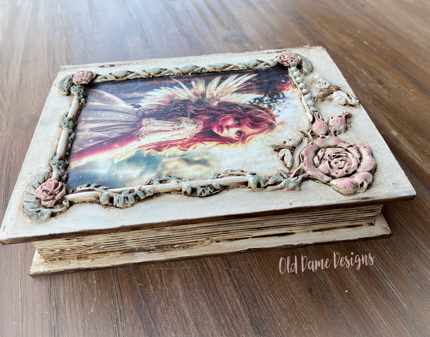 Beautiful Hand Designed Ornate Angel Girl Decoupaged Book Box * Trinket Box *