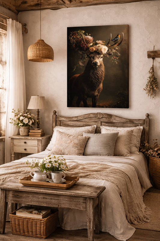 Floral Antler Deer Matte Canvas