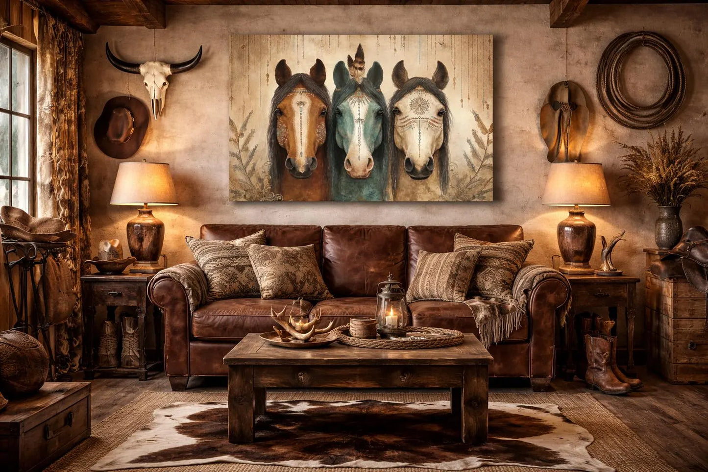 Trio of Tribal Horses Canvas | Matte Stretched Wall Art 1.25"