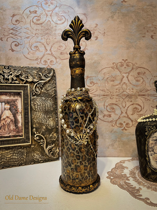 Decorative Vintage Royal Style Bottle Design * Leopard, Black & Gold *